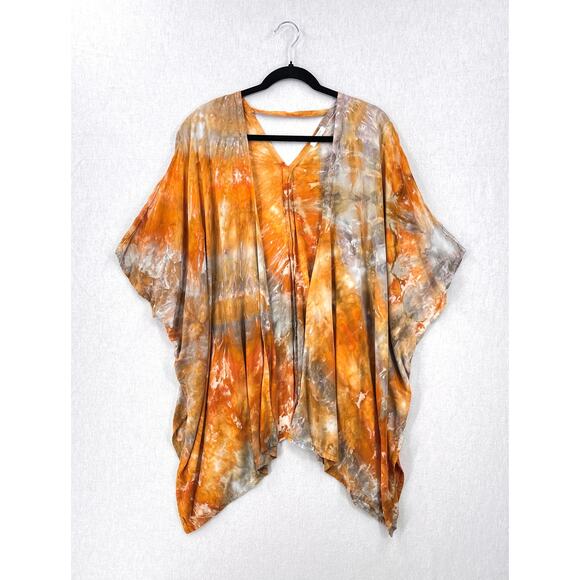 Tie Dye Short Kimono Womens One Size Orange Gray Boho Festival THUNDER TEXTILE - Picture 2 of 10